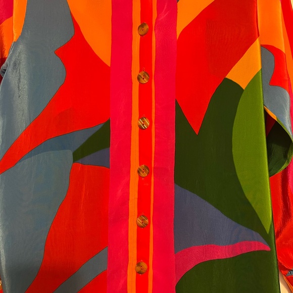 Farm Rio Color Leaves silk blouse SZ XS oversized - Picture 4 of 9